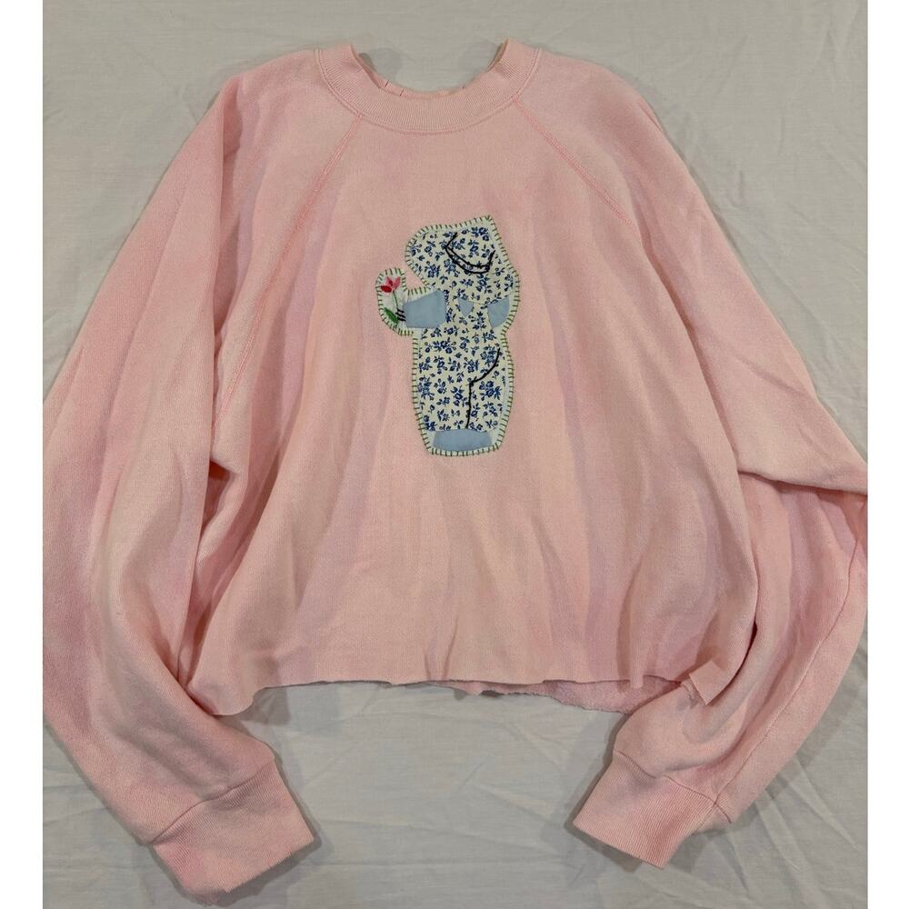 Vintage Upcycled Pink Cropped Reworked Farmer Boy Quilt Patch Sweatshirt